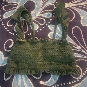 Green Smocked Tory Burch Bikini Top